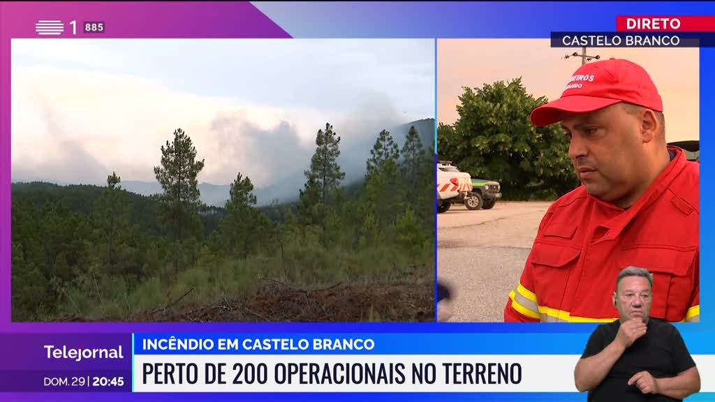 Incêndio ainda ativo no entardecer em Castelo Branco
